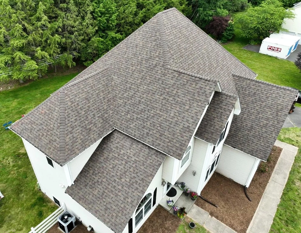 Roof replacement on a CT house from top view